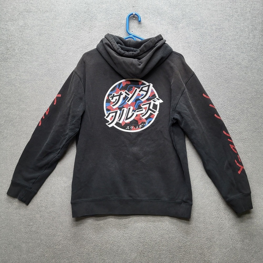 Santa Cruz Men Hoodie M Black Japanese Script Fleece Skateboard Grunge